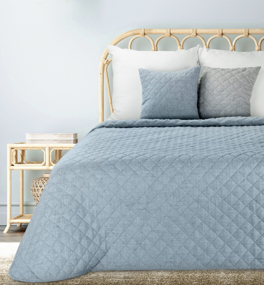 Narzuta - boho natural - 170x210 - matowa jednobarwna błękit