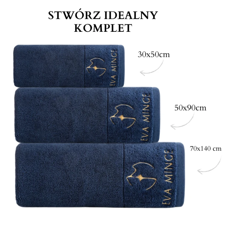 piękny RĘCZNIK EVA MINGE - logowany haft - 30x50 - PREMIUM granatowy