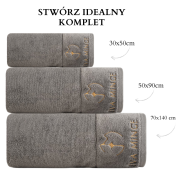 piękny RĘCZNIK EVA MINGE - logowany złoty haft - 30x50 - PREMIUM srebrny