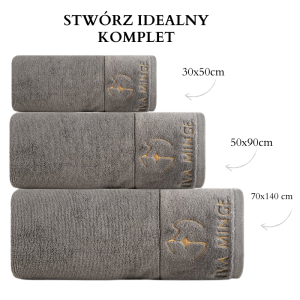 piękny RĘCZNIK EVA MINGE - logowany złoty haft - 30x50 - PREMIUM srebrny