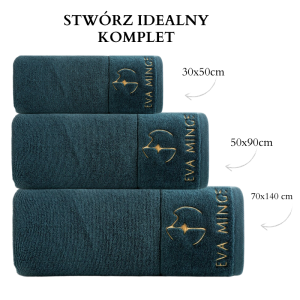 piękny RĘCZNIK EVA MINGE - logowany złoty haft - 50x90 - PREMIUM zielony