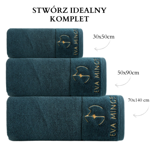 piękny RĘCZNIK EVA MINGE - logowany złoty haft - 30x50 - PREMIUM zielony