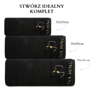 piękny RĘCZNIK EVA MINGE - logowany złoty haft - 50x90 - PREMIUM czarny