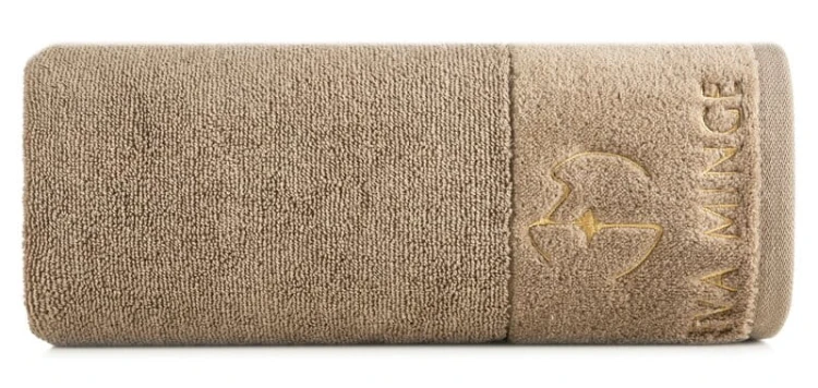 piękny RĘCZNIK EVA MINGE - logowany złoty haft - 30x50 - PREMIUM beż