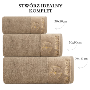 piękny RĘCZNIK EVA MINGE - logowany złoty haft - 30x50 - PREMIUM beż