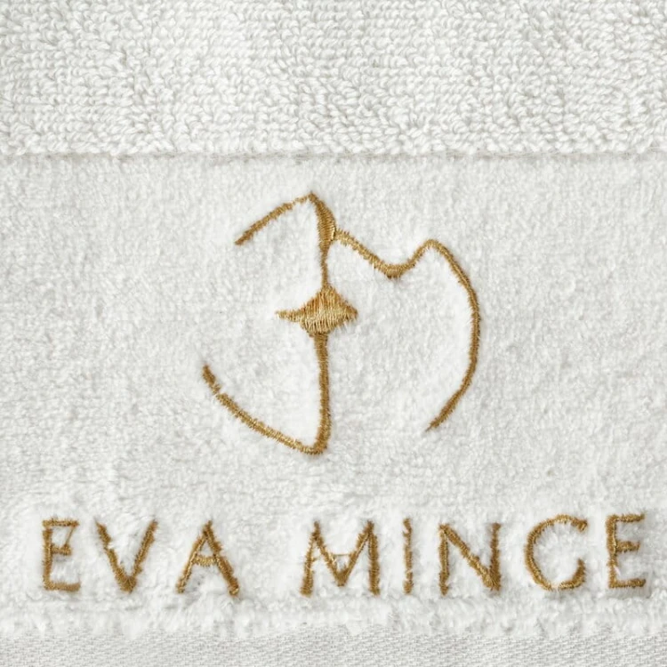 piękny RĘCZNIK EVA MINGE - logowany złoty haft - 50x90 - PREMIUM krem