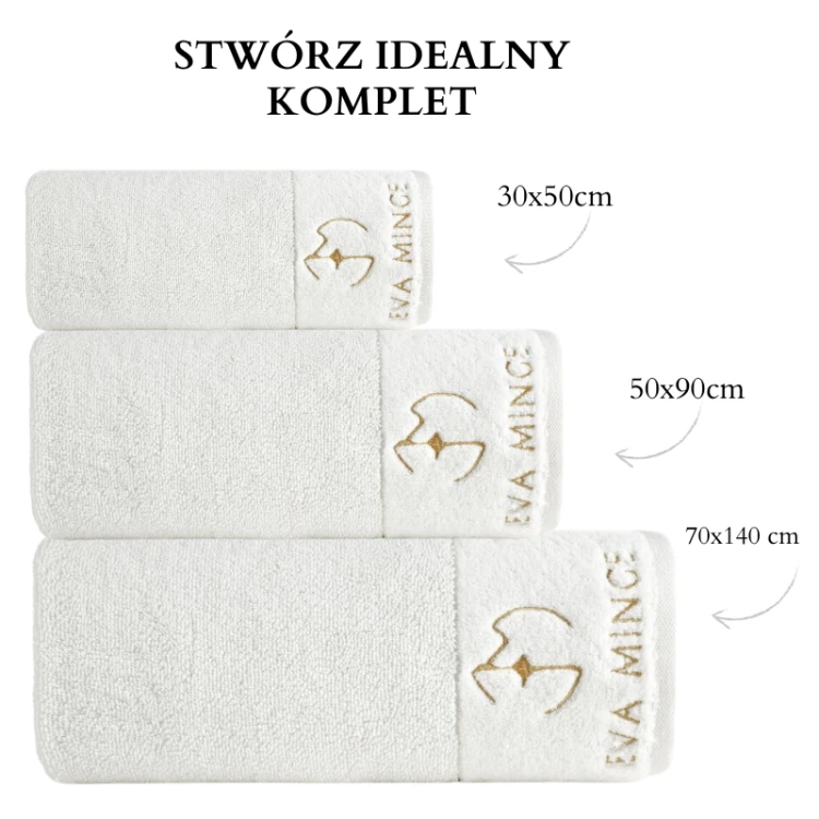 piękny RĘCZNIK EVA MINGE - logowany złoty haft - 30x50 - PREMIUM krem