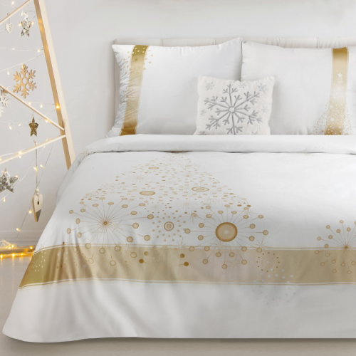 Elegancka Pościel świąteczna 100% bawełna - choinka gold - komplet 140x200 na zamek
