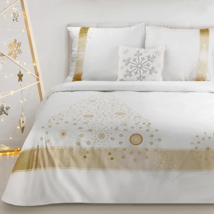 Elegancka Pościel świąteczna 100% bawełna - choinka gold - komplet 140x200 na zamek
