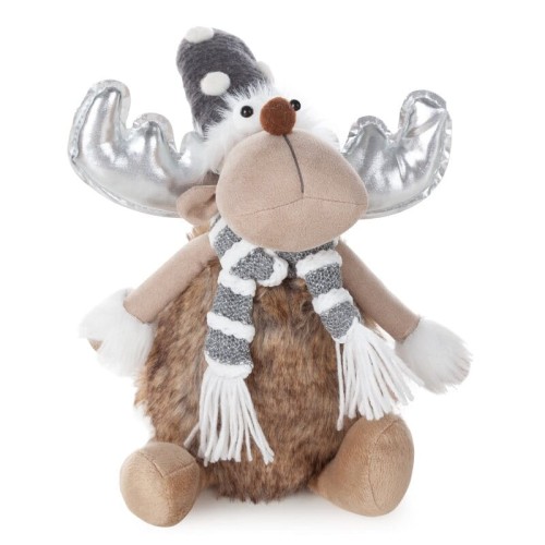 Renifer Xmas w zimowym stroju - dekoracja bożonarodzeniowa velvet - 35 cm