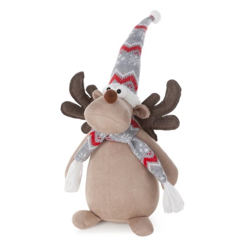 Renifer Xmas w zimowym stroju - dekoracja bożonarodzeniowa velvet - 44 cm