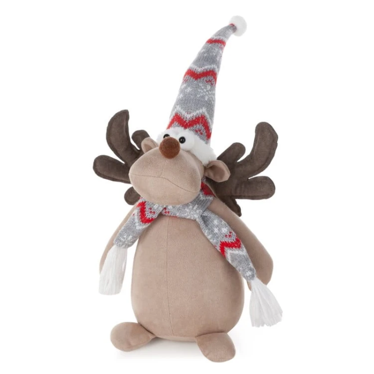 Renifer Xmas w zimowym stroju - dekoracja bożonarodzeniowa velvet - 44 cm