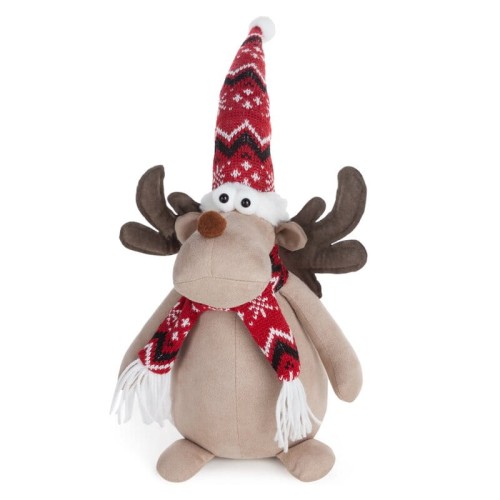 Renifer Xmas w zimowym stroju 44 cm - dekoracja bożonarodzeniowa velvet