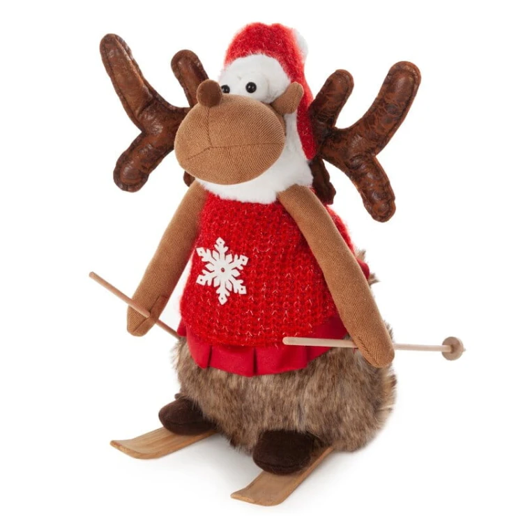 Renifer Xmas w zimowym stroju 37 cm - dekoracja bożonarodzeniowa velvet