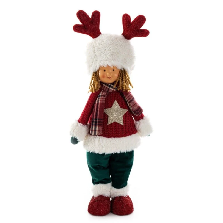 Dziewczynka Xmas w świątecznym stroju 52 cm - dekoracja bożonarodzeniowa