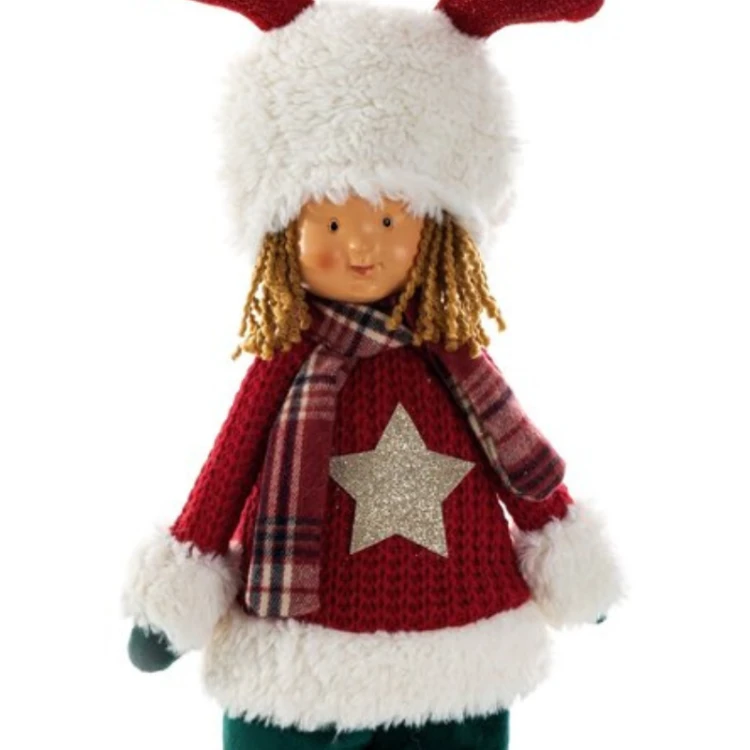 Dziewczynka Xmas w świątecznym stroju 52 cm - dekoracja bożonarodzeniowa