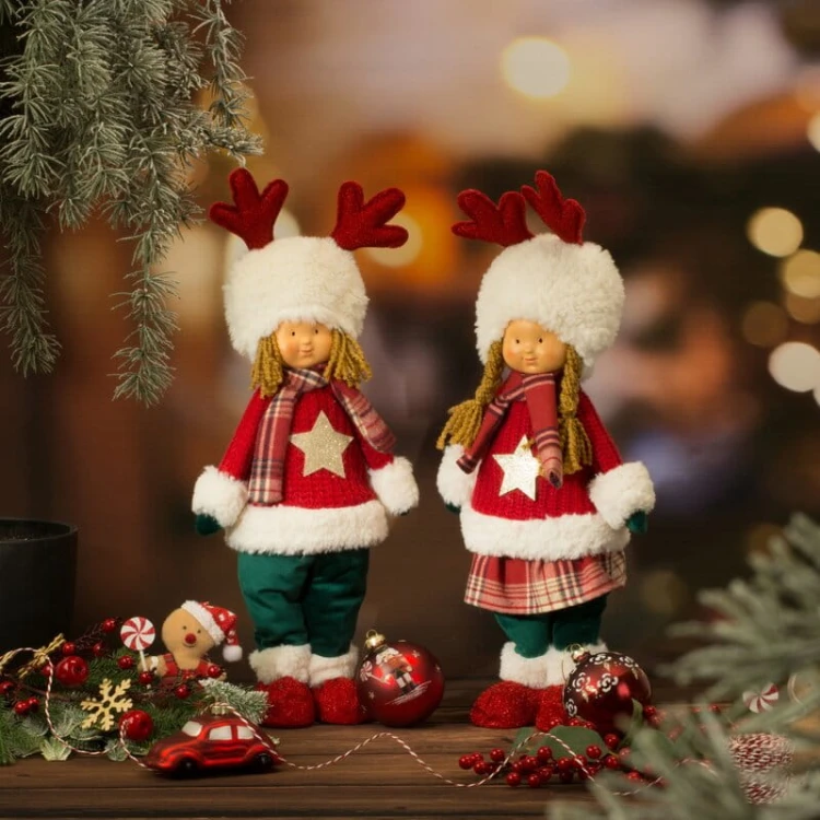 Dziewczynka Xmas w świątecznym stroju 45 cm - dekoracja bożonarodzeniowa