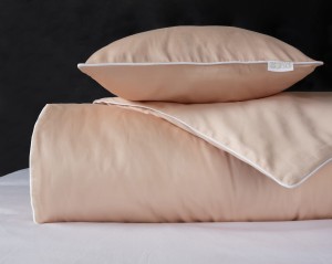 Komplet pościeli makosatyna z lamówką - brzoskwiniowy - 160x200 na zamek - 100% bawełna