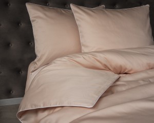 Komplet pościeli makosatyna z lamówką - brzoskwiniowy - 160x200 na zamek - 100% bawełna