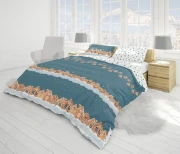 komplet pościeli świątecznej - zimowa wioska z piernika - 220x200 - dwustronny 100% bawełna