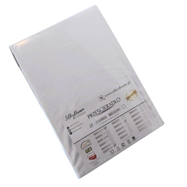 Prześcieradło Jersey - PREMIUM - 140x200 -grube 160 g/m² białe z gumką