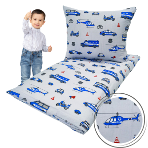 KOMPLET POŚCIELI - POLICJA szara - 100x160 - 100% BAWEŁNA na zamek