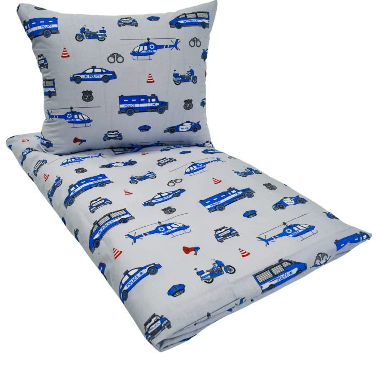 KOMPLET POŚCIELI - POLICJA szara - 100x160 - 100% BAWEŁNA na zamek