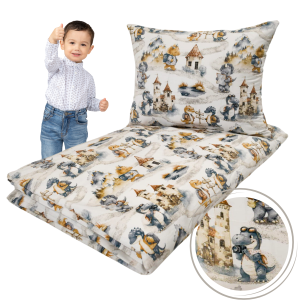 KOMPLET POŚCIELI - DINUŚ PODRÓŻNIK - 100x160+50x60 - 100% BAWEŁNA na zamek