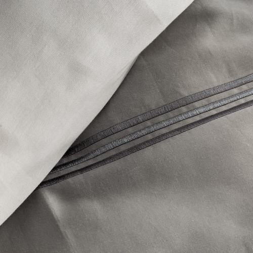 Elegancka Pościel Haftowana PREMIUM - 220x200 szara z srebrną nicią 100% bawełna