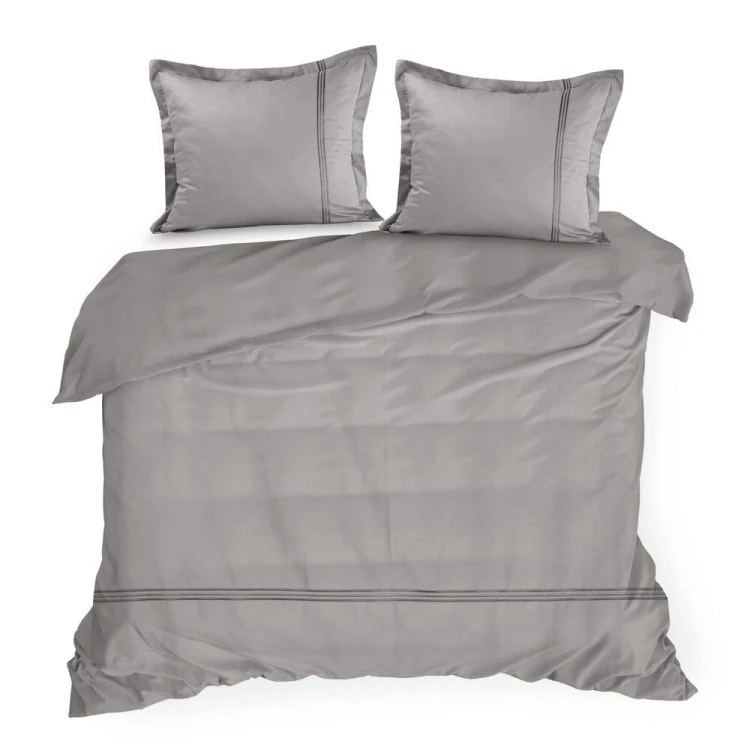 Elegancka Pościel Haftowana PREMIUM - 220x200 szara z srebrną nicią 100% bawełna