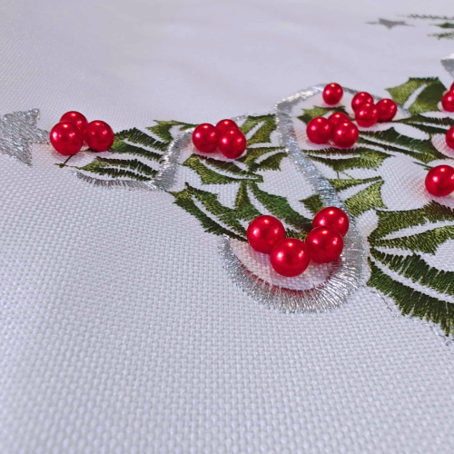 Elegancki świąteczny bieżnik 3D z perełkami - 40x140cm