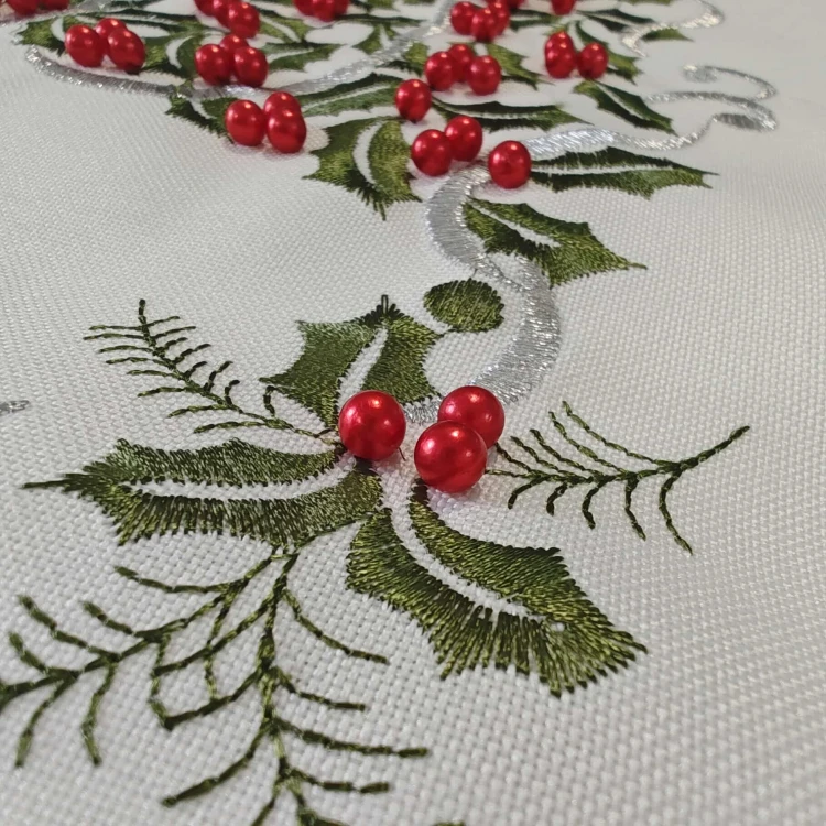 Elegancki świąteczny bieżnik 3D z perełkami - 40x140cm