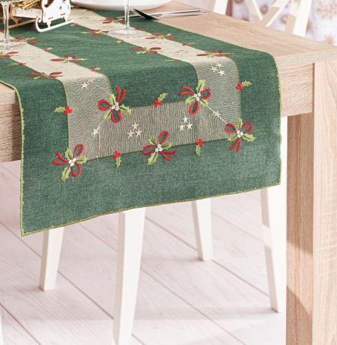 Elegancki świąteczny bieżnik z haftem - 40x140cm