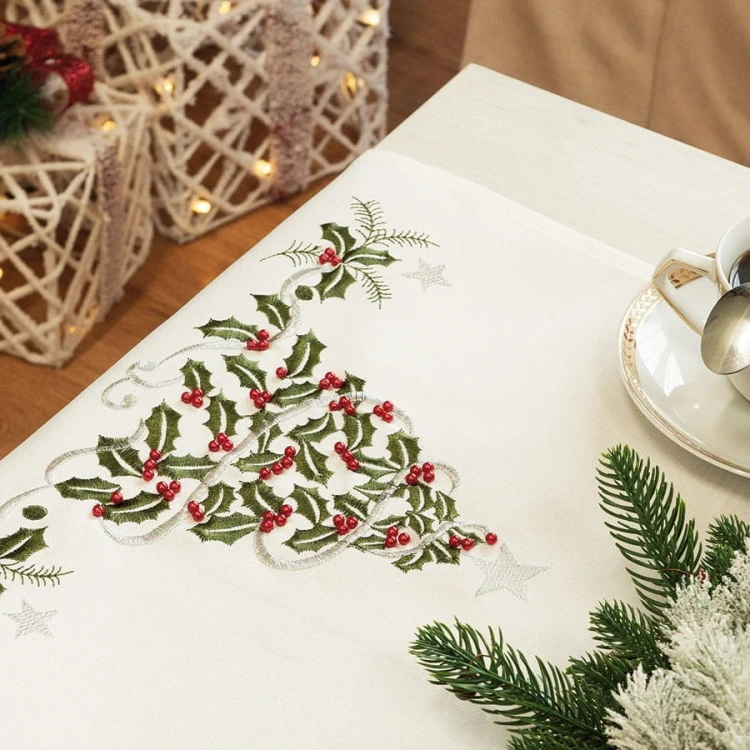 Elegancki świąteczny bieżnik 3D z perełkami - 40x140cm