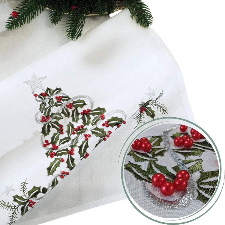 Elegancki świąteczny bieżnik 3D z perełkami - 40x140cm