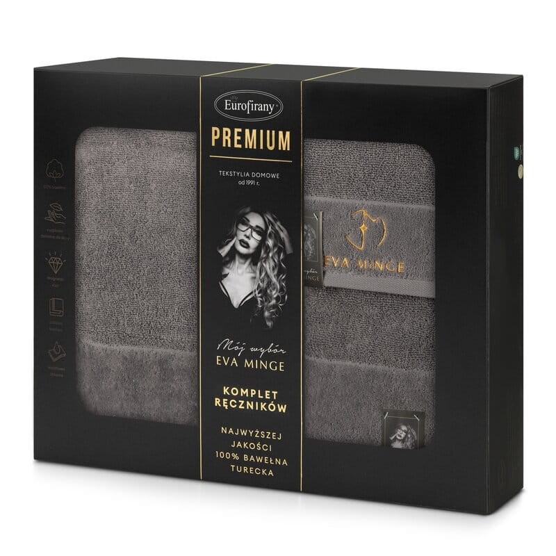 Komplet wyjątkowych ręczników - EVA MINGE - złoty haft - w eleganckim opakowaniu 3 szt