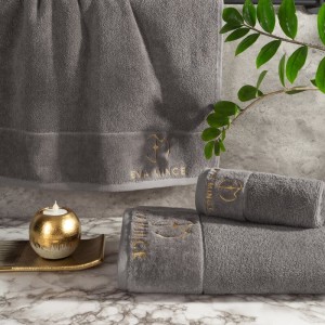 Komplet wyjątkowych ręczników - EVA MINGE - złoty haft - w eleganckim opakowaniu 3 szt