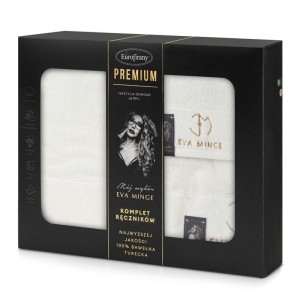 Komplet wyjątkowych ręczników - EVA MINGE - złoty haft - w eleganckim pudełku 3 szt