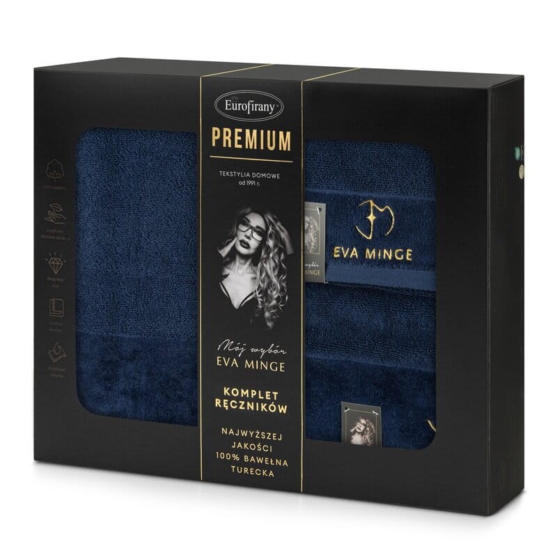 Komplet wyjątkowych ręczników - EVA MINGE - złoty haft - w eleganckim pudełku 3 szt