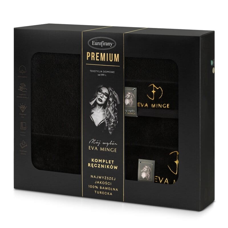 Komplet wyjątkowych ręczników - EVA MINGE - złoty haft - w eleganckim pudełku 3 szt