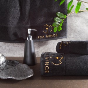 Komplet wyjątkowych ręczników - EVA MINGE - złoty haft - w eleganckim pudełku 3 szt