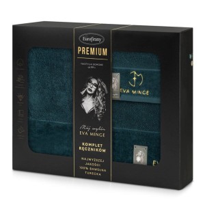 Komplet wyjątkowych ręczników - EVA MINGE - złoty haft - w eleganckim pudełku 3 szt