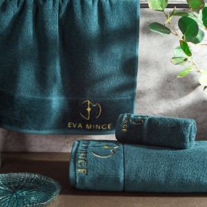 Komplet wyjątkowych ręczników - EVA MINGE - złoty haft - w eleganckim pudełku 3 szt