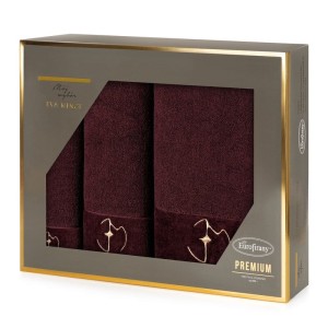 Komplet wyjątkowych ręczników - EVA MINGE - złoty haft - w eleganckim pudełku 3 szt