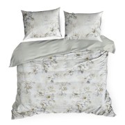Elegancka Pościel bawełniana 160x200 w kwiaty beżowo-szara