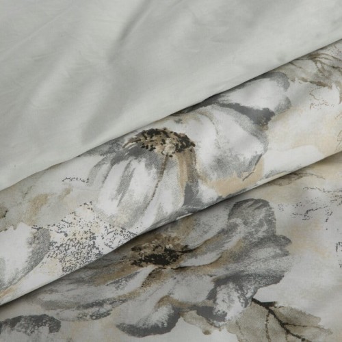 Elegancka Pościel bawełniana 160x200 w kwiaty beżowo-szara