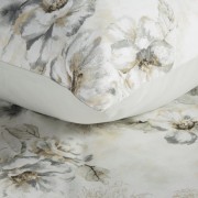 Elegancka Pościel bawełniana 160x200 w kwiaty beżowo-szara