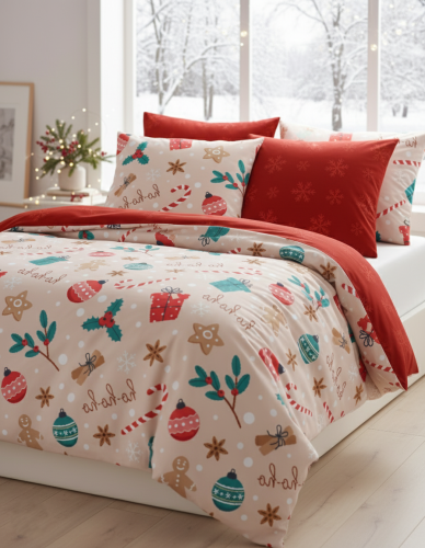 pościel świąteczna dwustronna piernik ciastek 220x200 komplet 100% bawełna