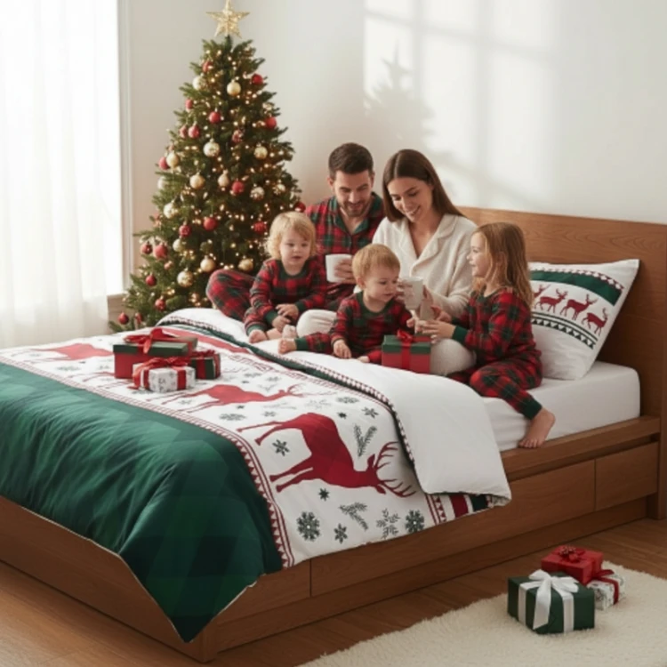 Flanelowa pościel - Xmas szkoti renifer - 220x200 - 100% BAWEŁNA