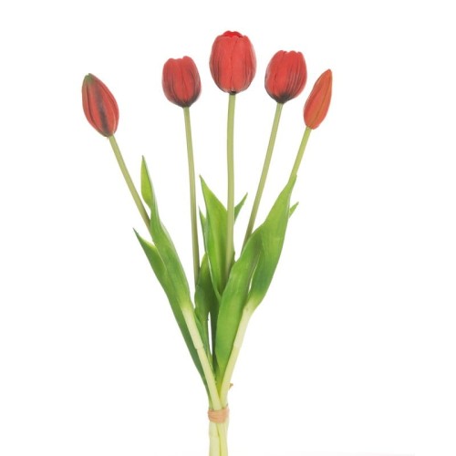Bukiet 5 szt Tulipanów - 41cm silikon - dekoracja kolor czerwony